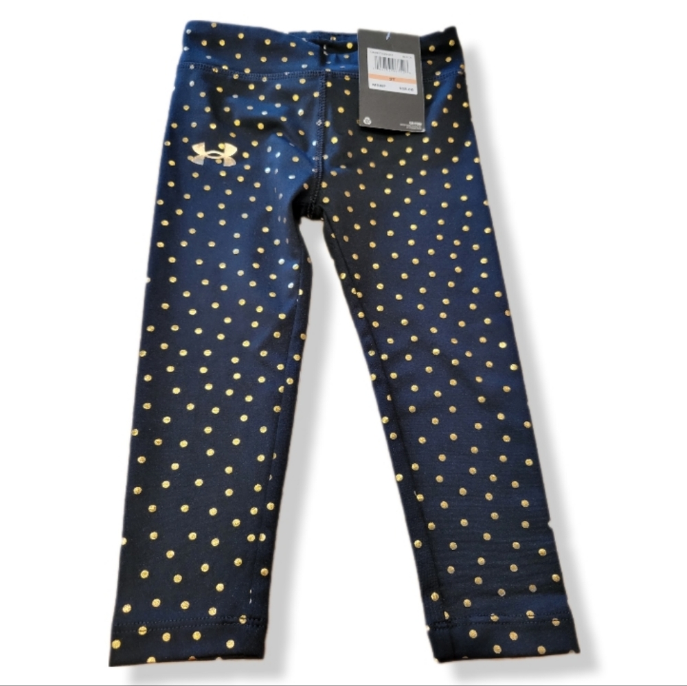 NWT Under Armour Black With Gold Polka Dot Size 2t leggings